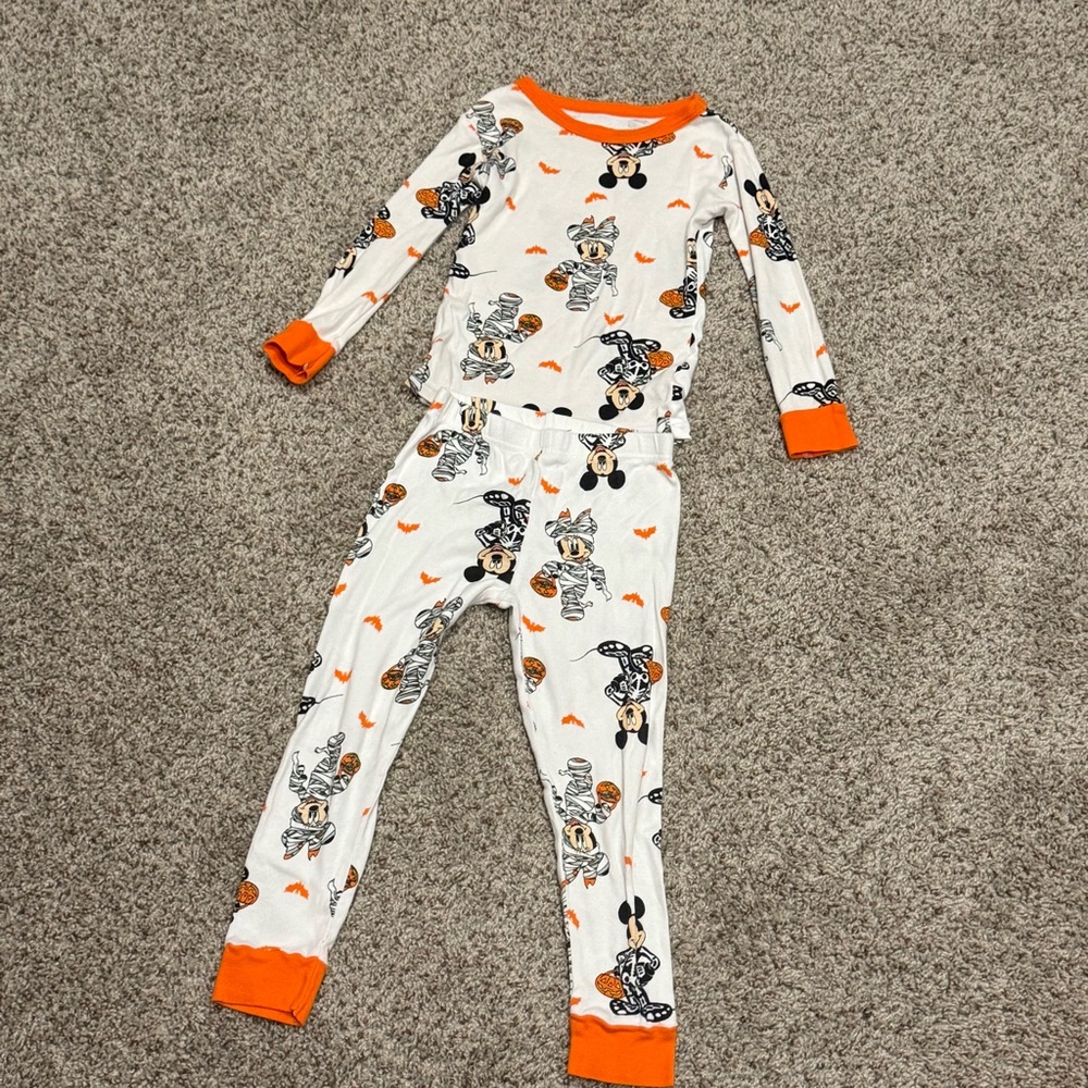 Disney Mickey and Minnie Mouse Halloween Orange and White Pajama Set Size 5T
